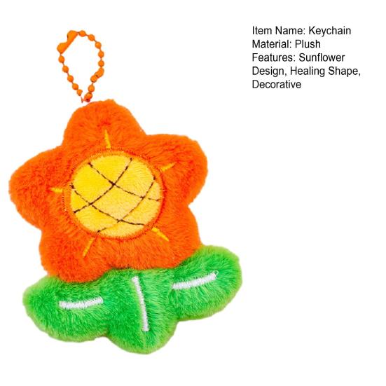 Keychain Soft Plush Sunflower Pendant with Smile Face Text Design Healing Shape Backpack Keys Bags Car