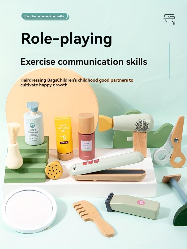 13 шт. Деревянный парикмахерский набор Набор игрушек для парикмахерской для молодежи, Деревянный набор игрушек для макияжа, Игрушка для индивидуальной прически, Набор для бритья для мальчика