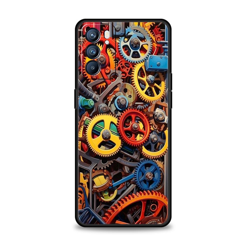 Механический узор шестеренки Чехол для телефона Для Oppo A17 A31 A54 A57 A78 A79 A98 Find X5 X6 Reno 6 7 8 10 11 12 13 F Pro Мягкий ТПУ Чехол