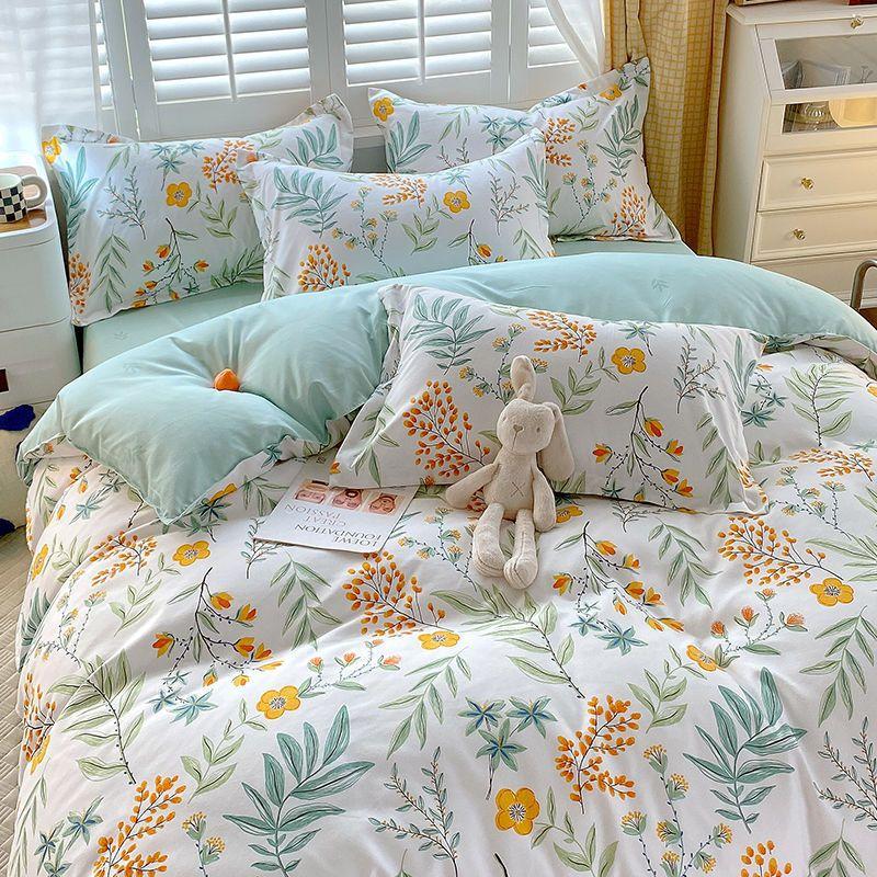 Комплект из четырех простыней, постельное белье, пододеяльник из стираного хлопка с пескоструйной обработкой, простыня, односпальное одеяло для спальни, комплект из трех предметов