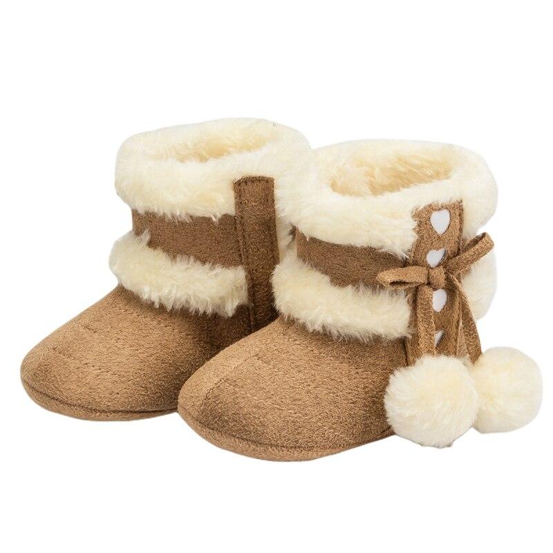 Зимние детские зимние сапоги для маленьких мальчиков и девочек, обувь на мягкой подошве, милые помпоны, флисовые сапоги для первых ходунков для малышей с плюшевой подкладкой, для новорожденных, От 0 до 18 месяцев