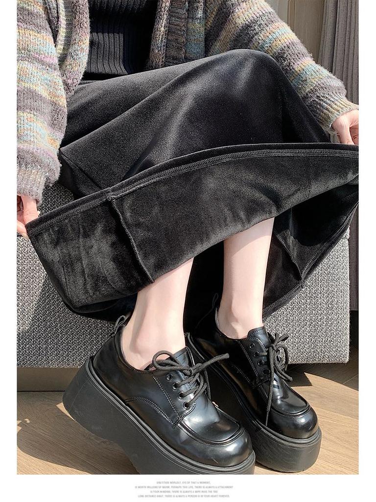 Sweet Age-Defying Polka Dot Velvet Midi Skirt - Autumn/Winter 2025, Versatile A-line Design