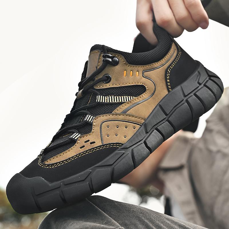 Fashion Lace-Up Men's Outdoor Shoes Antiskid Men Casual Walking Shoes All-match Mens Comfortable Sneakers Genuine Leather Hiking Flats