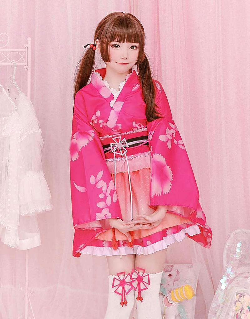 Юката мини-юбка в японском стиле милый костюм для косплея на Хэллоуин летний фестиваль куртизанка [milky time] (розовый)