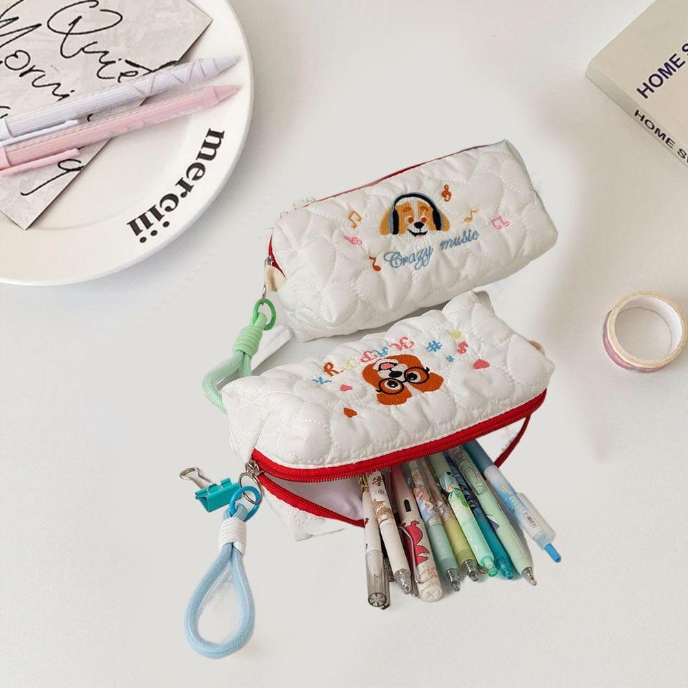 Large Capacity Pencil Pouch Embroidered Dog Student Stationery Bag Puppy Cosmetic Bag Student