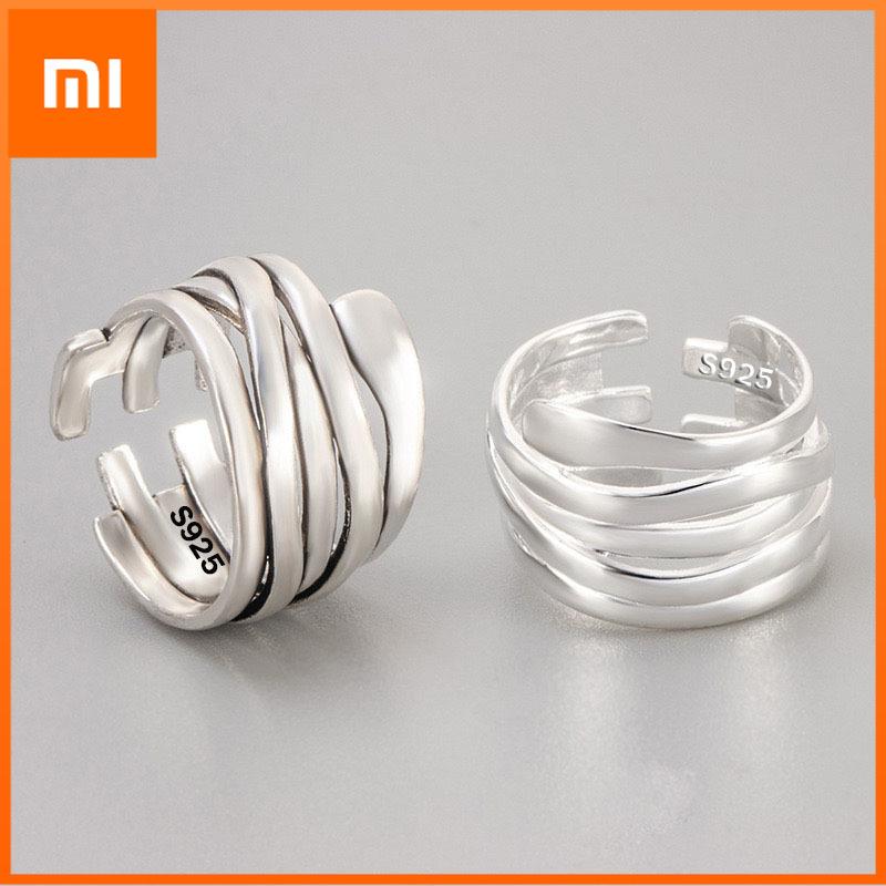 Xiaomi 925 Sterling Silver Rings for Women Couple Minimalist Handmade Retro Interline Ring Party Jewelry Gift Prevent Allergy