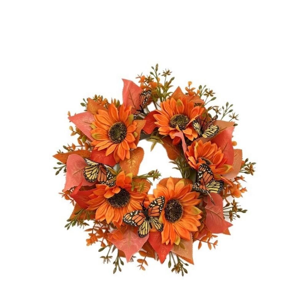 Thanksgiving Halloween Christmas Door Wreath Artificial Sunflower Wreath Indoor Outdoor