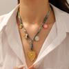 DIEYURO 316L Stainles Steel Golden Heart Ceramic Butterfly Cross Pendant Green Pattern Ribbon Necklace Women New Fashion Jewelry