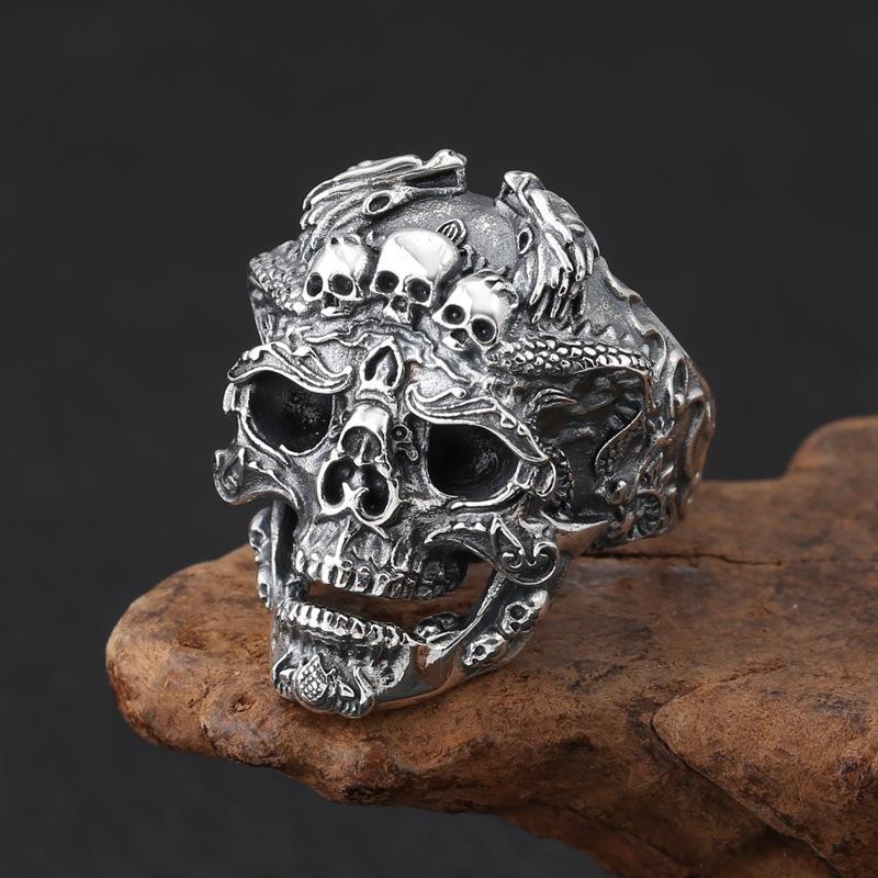 Retro Exaggerated and Domineering Skull Ring Hip-hop Fashion Halloween Men's Open Adjustment Ring