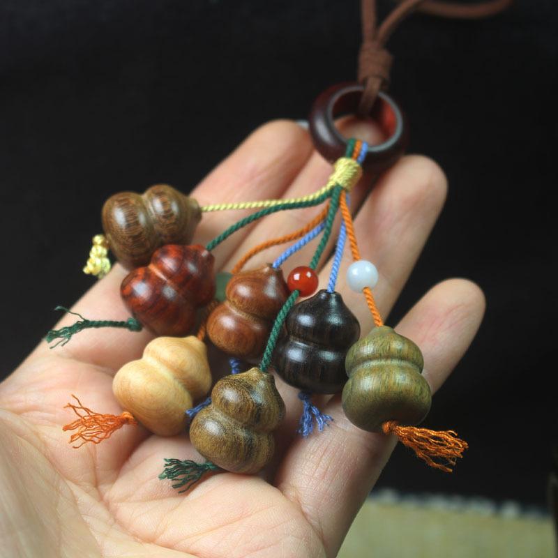 Wooden Gourd Car Hanging Ornament, Lucky Chinese Style Car Pendant, Multi-wood Gourd Bag Charm Gift
