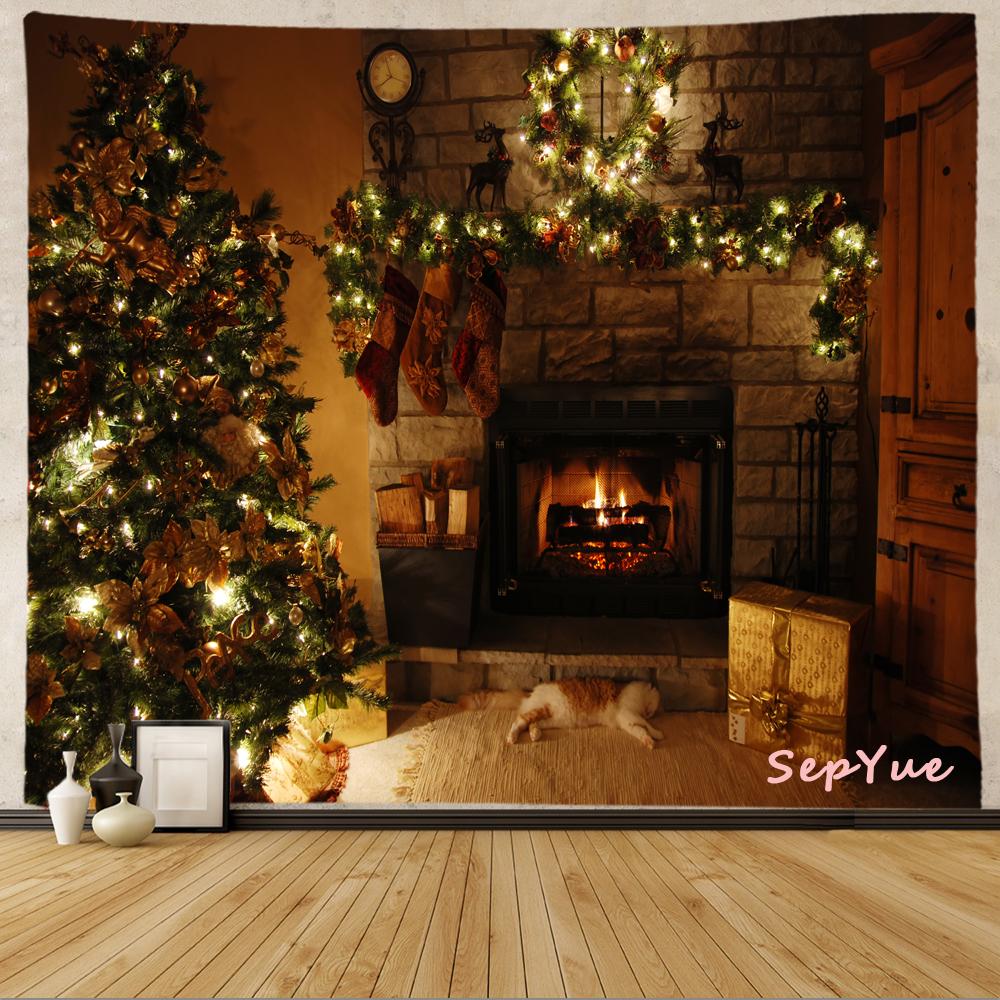 SepYue рождественские носки каминная елка праздничное украшение гобелен с принтом хиппи винтажный большой 3d тканевый настенный гобелен