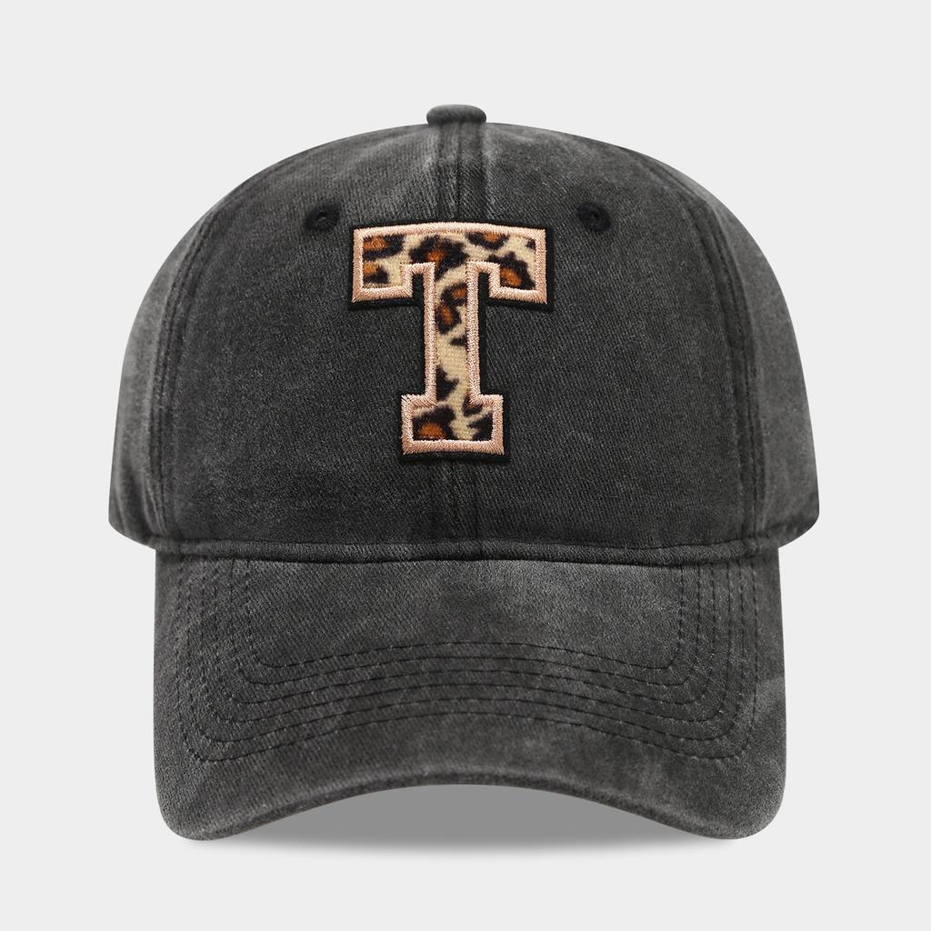 Black Baseball Cap, 26 English Letters Leopard Print Duckbill Hat, Women's Retro Fashion Sports Sun Hat, Trendy Cap