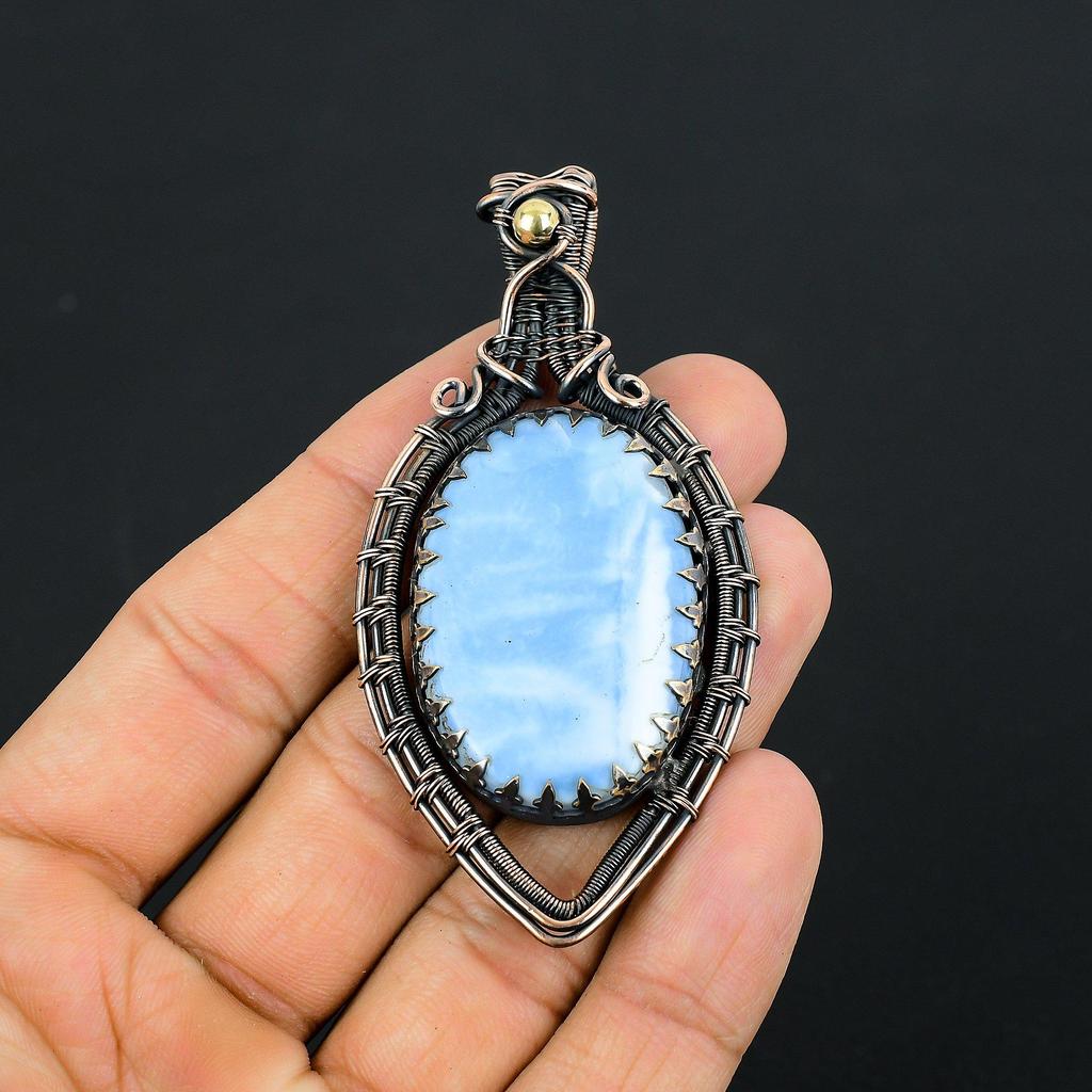 Великолепный Owyhee Opal Gemstone Чистая медная проволока Обернутая подвеска ручной работы Ювелирный подарок