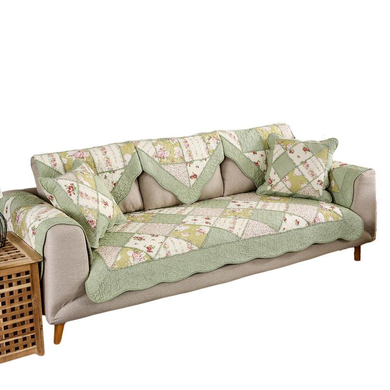 Pastoral Non-Slip Cotton Block Quilted Sofa Cushion, Fresh Small Floral Sofa Seat Cushion Cover Towel Manufacturer Supply