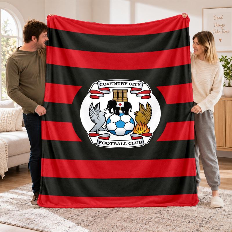 Flannel Fleece Blanket with Coventry City Design, Soft Lightweight Throw for Bed Sofa Travel