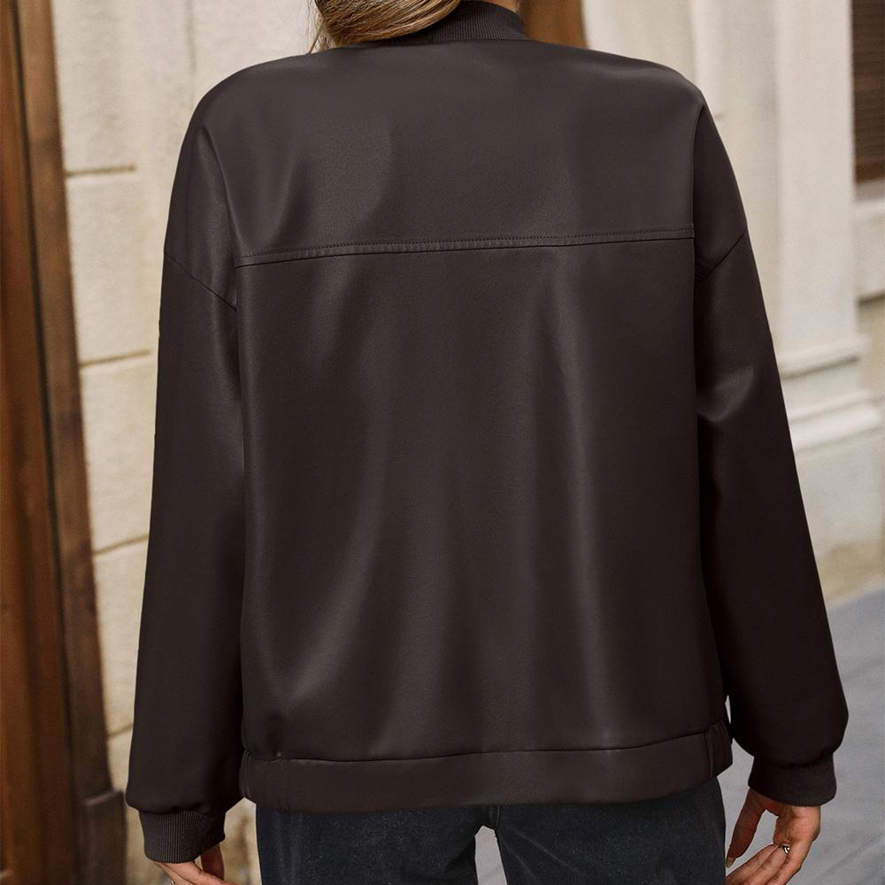 Women's PU Leather Long Sleeve Jacket Coat Spring Autumn Ladies Biker Zip Up Jacket Retro Punk Casual Short Outerwear