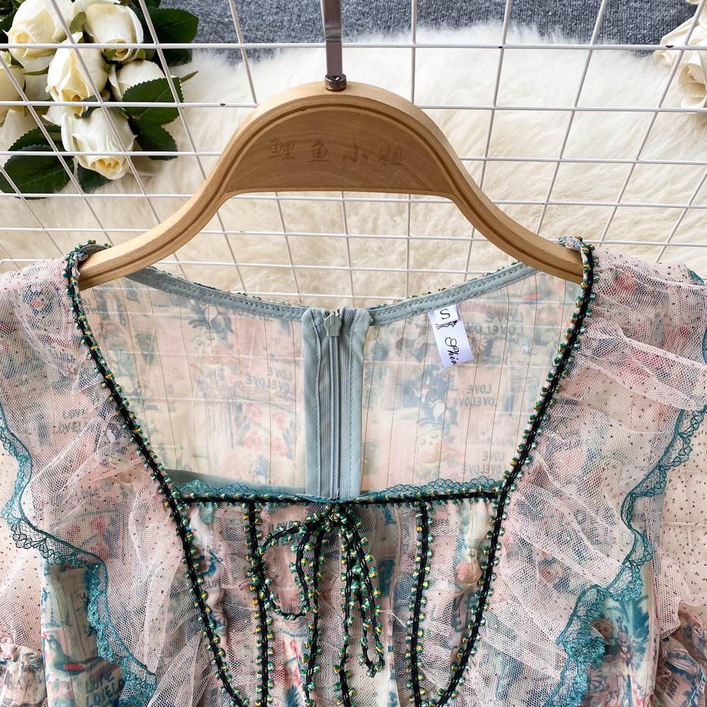 Летнее платье с коротким рукавом для автопортрета, женское сексуальное платье с квадратным воротником и оборками из сетки, дизайнерское подиумное вечернее платье миди