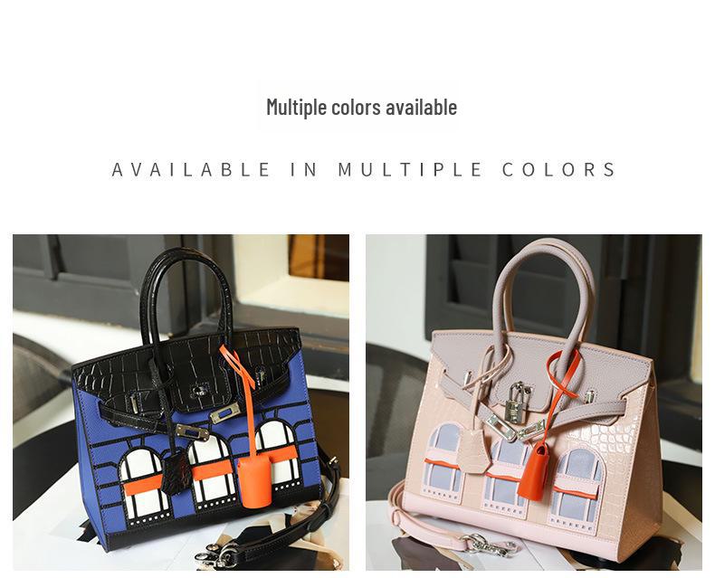 Cowhide Crocodile Contrast Color Platinum Shoulder Handbag - Genuine Leather Women's High-End Messenger Bag