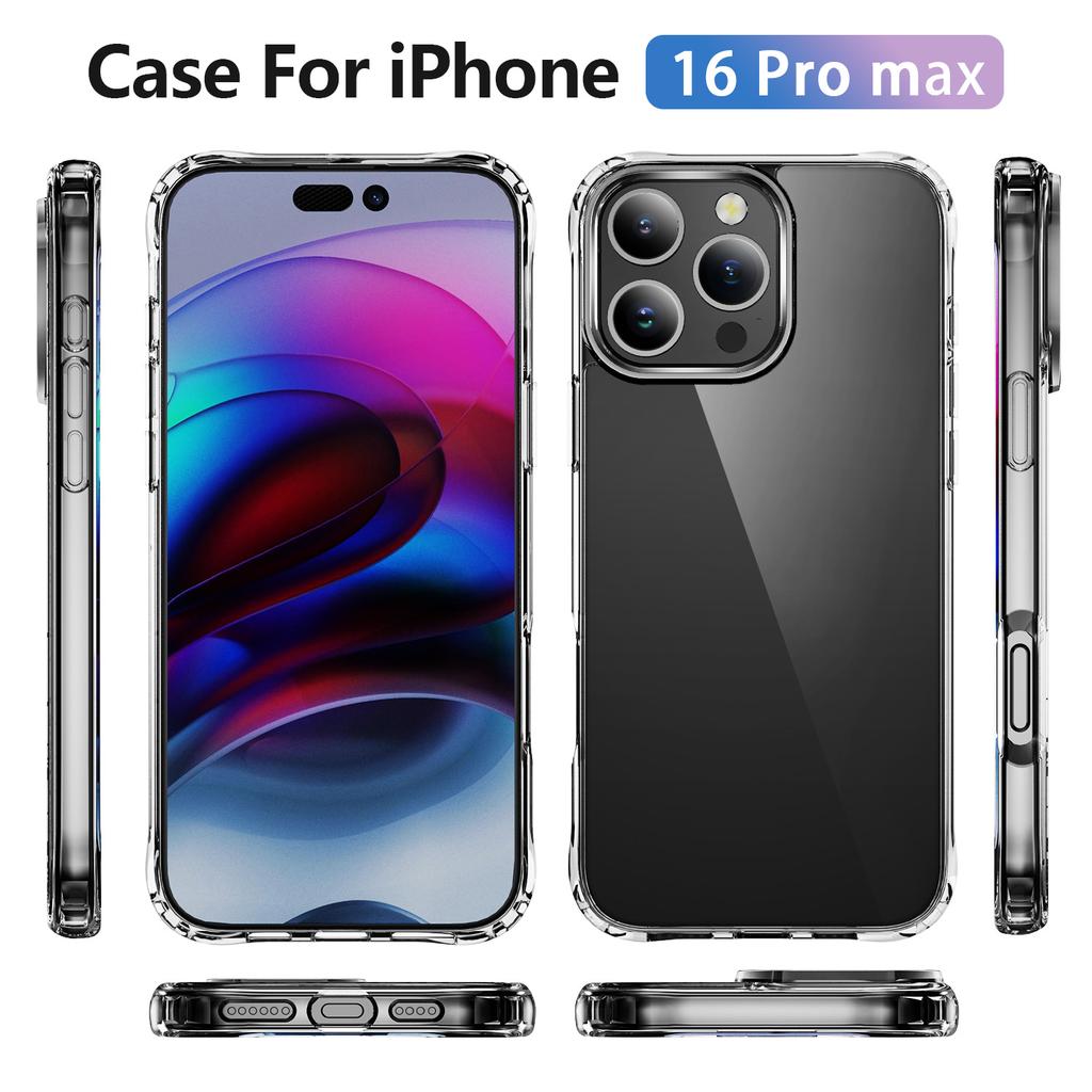 Premium Clear Anti-Yellowing Case for iPhone 17 Air 16 Plus 15 pro max, Shockproof Anti-Drop Air Buffer Corners Non-Slip Comfort Grip Phone Cover