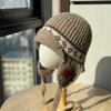 Новая шерстяная вязаная шапка в стиле Fair Isle для женщин, корейский стиль, осень-зима, маленькая, подчеркивающая лицо, теплая, на шнуровке, с защитой ушей, шерстяная шапка
