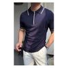 Летняя мужская футболка с отложным воротником, легкая деловая повседневная футболка-поло с коротким рукавом, вязаная футболка с коротким рукавом на молнии до половины