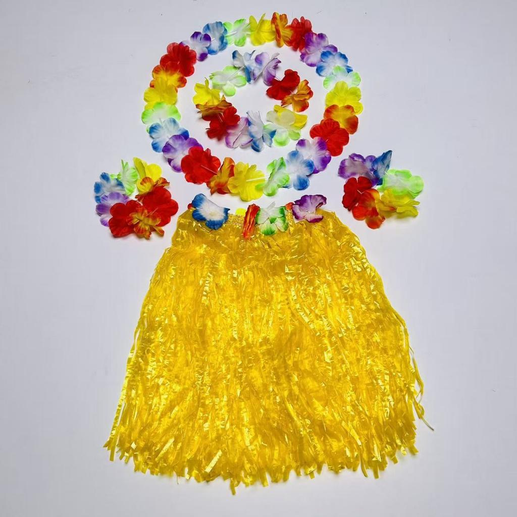 Carnival Ball Dance Performance Grass Skirt Set, Flower Garland, Head Flower, Hand Flower, Children's Grass Skirt