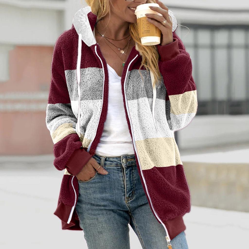 Женская мода шить свободные толстовки с длинным рукавом плюшевое пальто на молнии