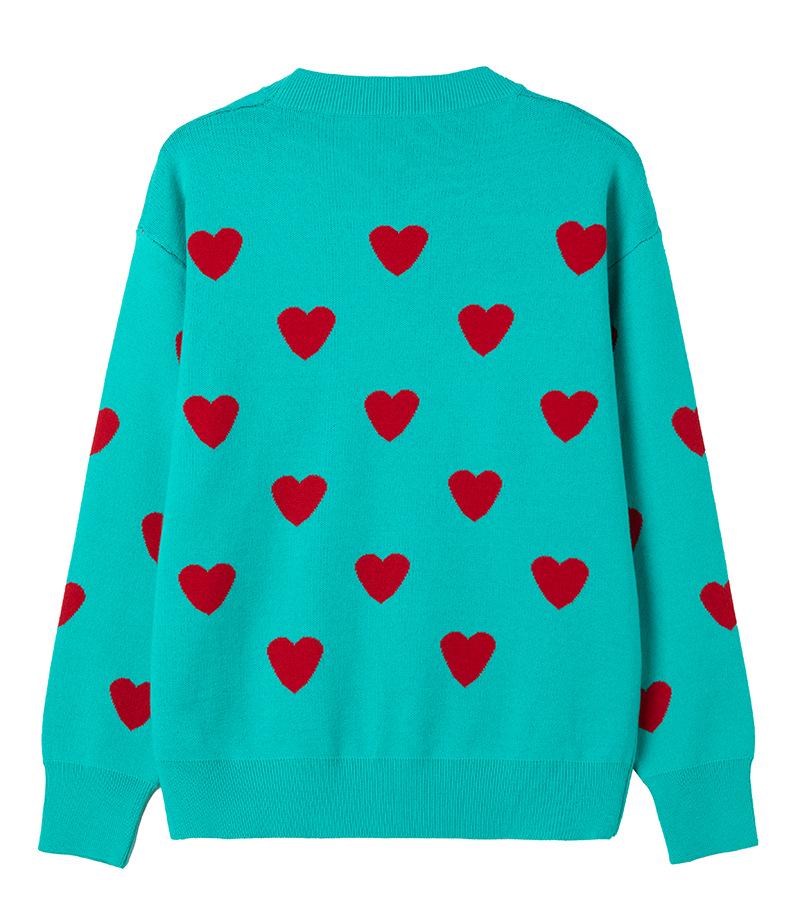 Women's Heart Shape Jacquard Knit Sweater - European & Korean Style, Loose Fit for Autumn/Winter