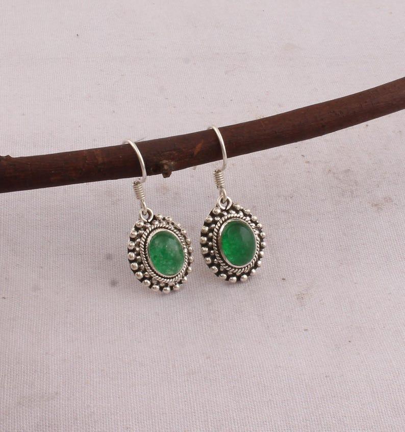 Solid 925 Sterling Silver Earring Green onyx Earring handmade Jewelry Boho Earrings gift For Her