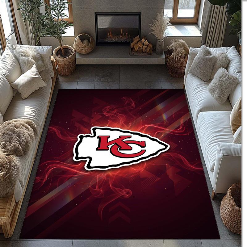 Kansas City Chiefs Crystal Velvet Carpet Soft Anti?Slip Floor Mat Comfortable Home Living Room Bedroom Decor Rug