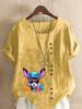 Women's Fashion Colorful Rabbit Print Round Neck Short Sleeve T-shirt Summer Casual Cotton Linen Graphic Shirt Leisure Loose Blouse Tops