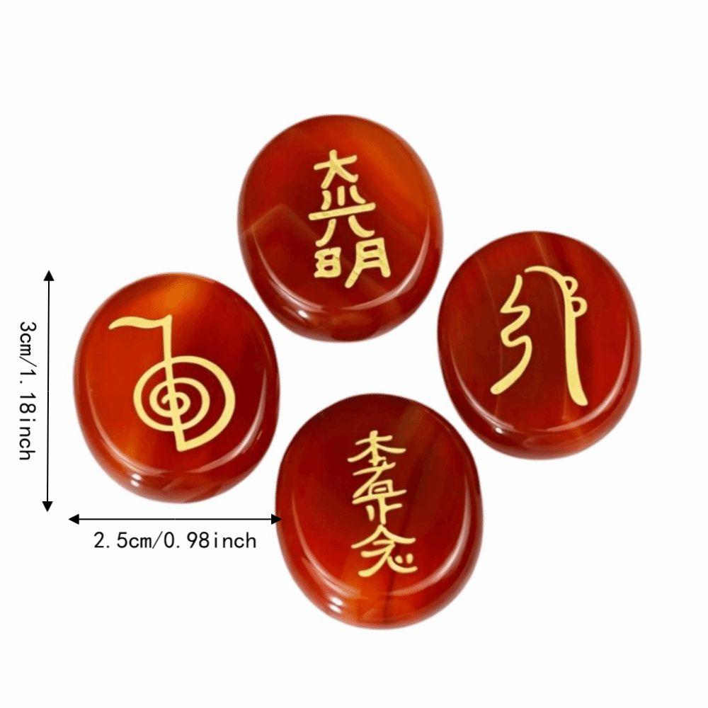 4Pcs Rose Quartz Meditation Stones Set Flat Oval Reiki Symbol Stones Set Home Decor