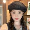 Women S Denim Beret With Double Bowknot Large Head Size Painter Hat