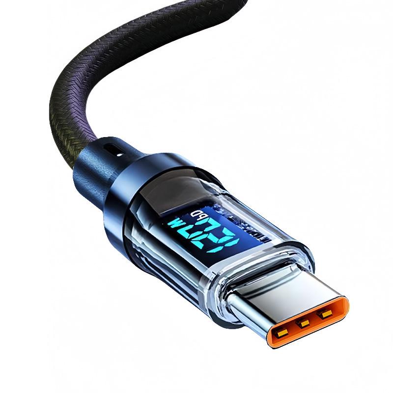 Кабель сверхбыстрой зарядки мощностью 120 Вт с разъемом TypeC, светодиодным экраном, отображением заряда в реальном времени — полная совместимость и поддержка цифрового дисплея.