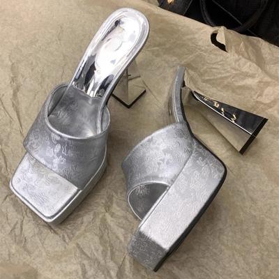 Модные супер высокие каблуки шлепанцы лето новые квадратный носок водонепроницаемая платформа леопардовый принт противоскользящие износостойкие высокие каблуки