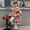 Girls' 2025 Mid-Length Plaid Wool Coat - Thickened for Autumn/Winter Warmth