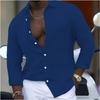 New Cotton-linen Blend Men's Long-sleeved Shirt Solid-colour Casual Collared Shirt