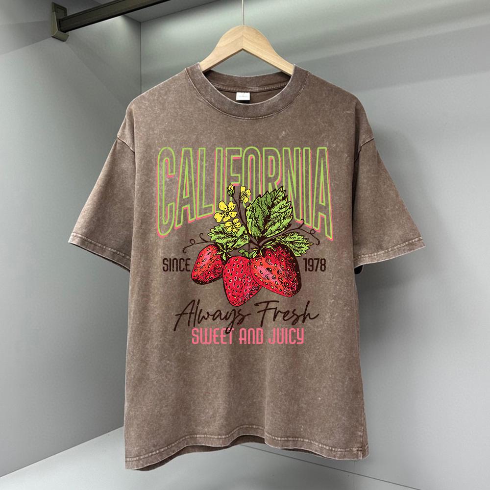Мужские футболки с принтом «Калифорнийская клубника», винтажные дышащие топы, повседневная футболка, хлопковая футболка Harajuku