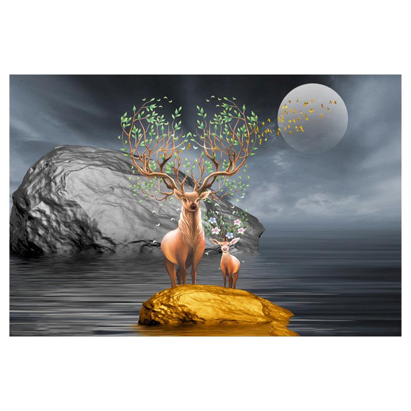 Modern Decoration Canvas Painting Deer And Stone Wall Art Pictures For Living Room Lucky Entrance Posters And Prints Home Decor
