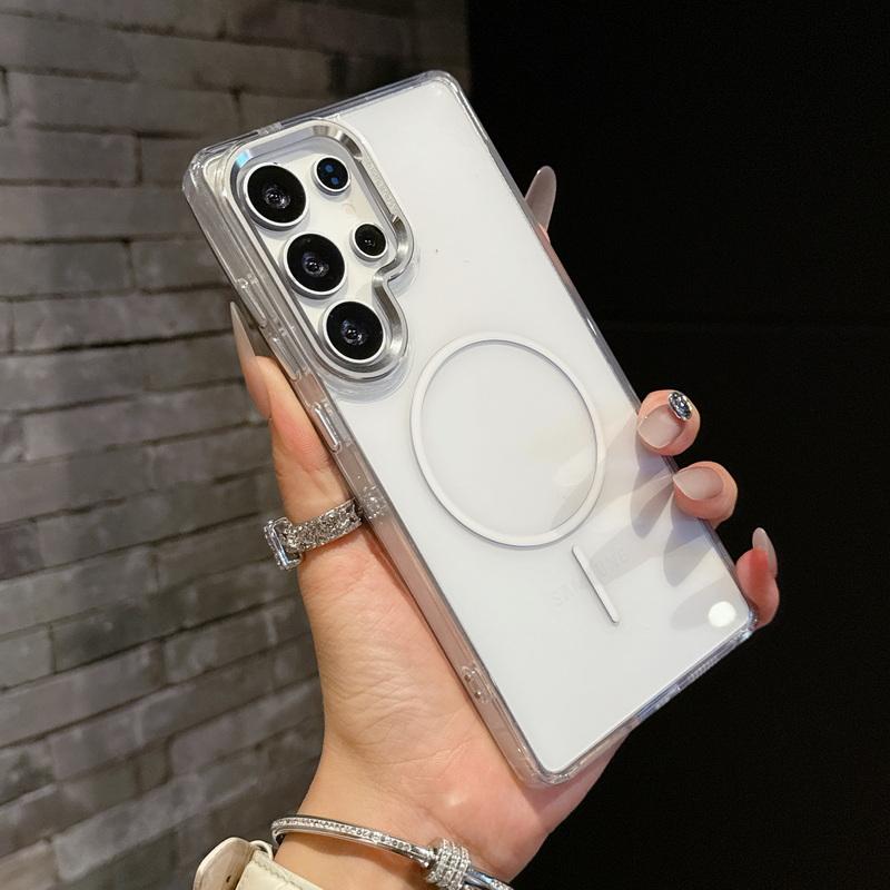 Metal Lens Frame Clear Phone Case For Samsung S25 Plus S24 FE S23 Ultra A16 A56 A36 A55 A15 Soft Edge Shockproof Wireless Charge Magnetic Back Cover