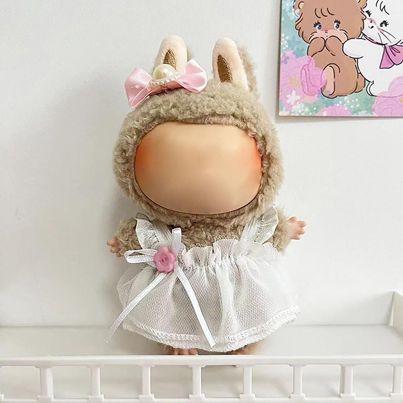 Милая плюшевая кукольная одежда, только одежда, аксессуары для кукол Labubu 17 см, свитер с капюшоном, одежда, сделай сам, детские подарки