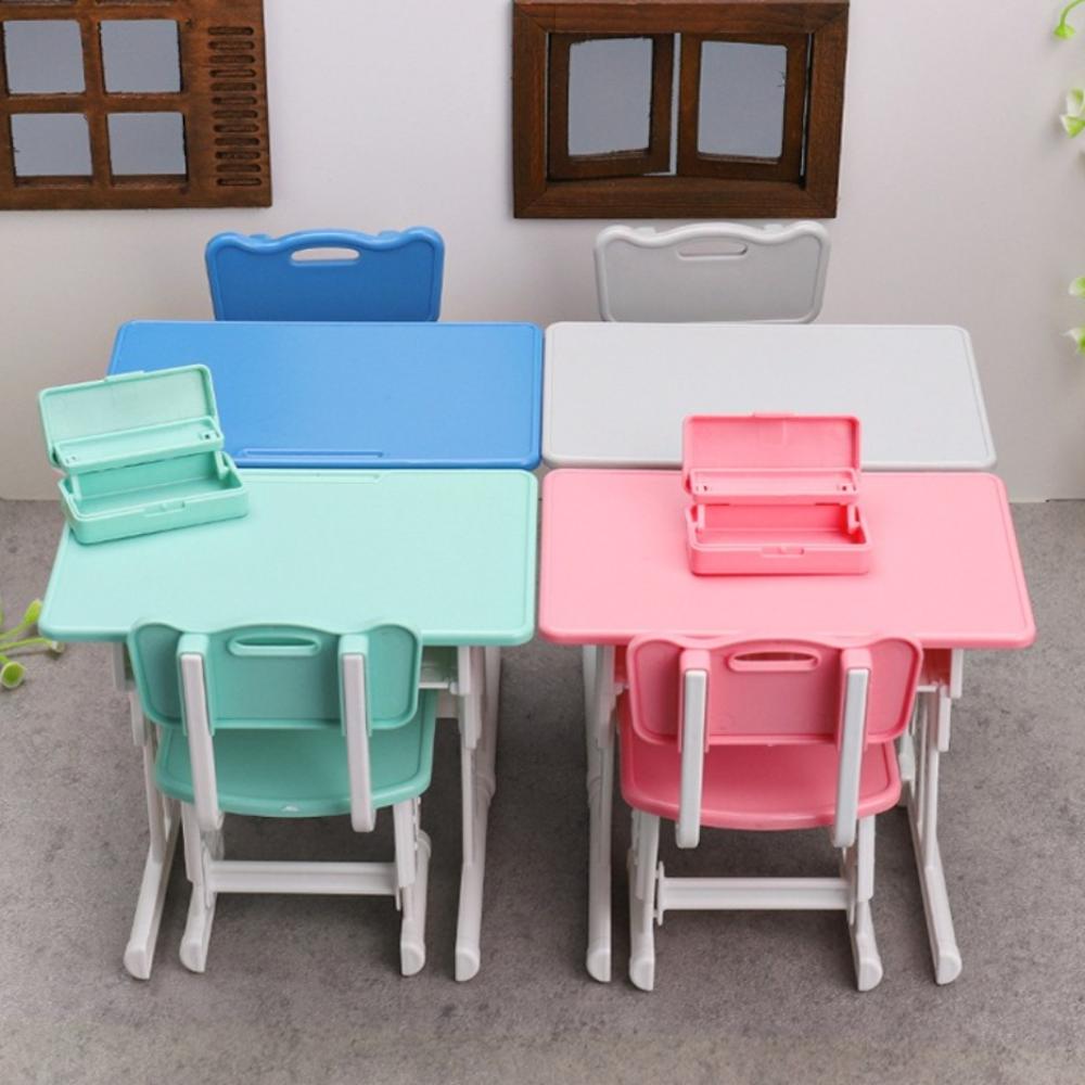 1set Chairs Furniture Model Miniature School Desks Miniature Toy Pretend Play Desk  Doll Accessories