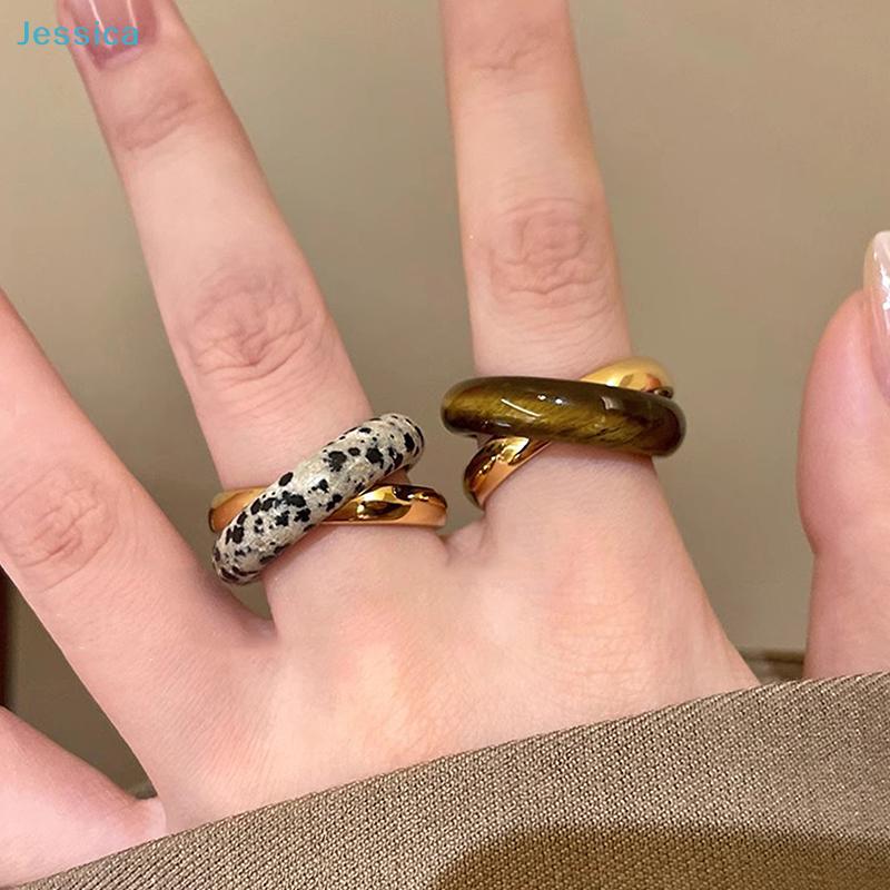 Minimalist Stacking Ring – Natural Stone Gold Plated Band Rings For Daily Layered Style