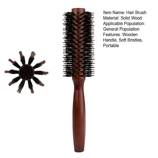 Wooden Handle Bristles Round Brush Portable Anti-static Thin Thick Long Straight Curly Hair Brush Women Girls Hair Styling Detangling Comb