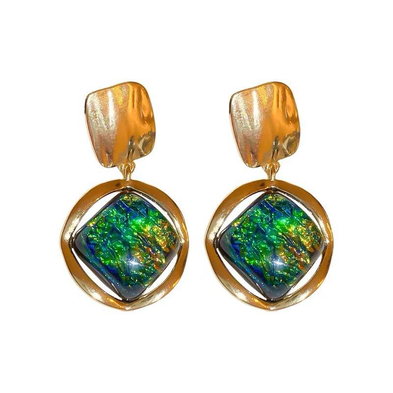 Висячие серьги-подвески с геометрическим принтом в европейском стиле, зеленые висячие серьги в стиле барокко для женщин и девочек, модные ювелирные изделия, подарки