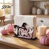 Autumn Themed Table Centerpiece Halloween Wooden Napkin Holder, Ghost Pumpkin Tabletop Decor for Kitchen Dining Room, Functional Holiday Gadget Spooky