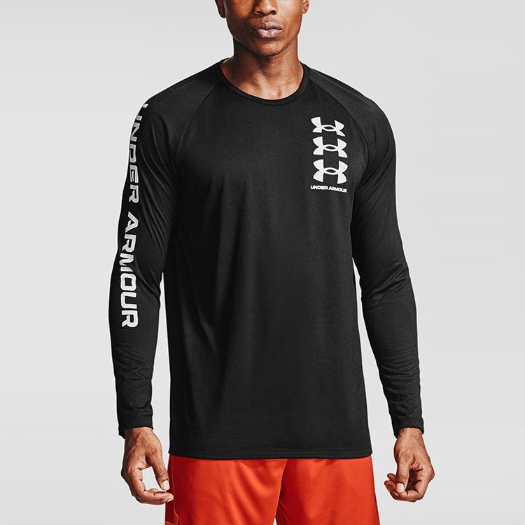 Under Armour Slim Fit Дышащая тренировочная рубашка с длинным рукавом Мужские топы Черные 1357239-001
