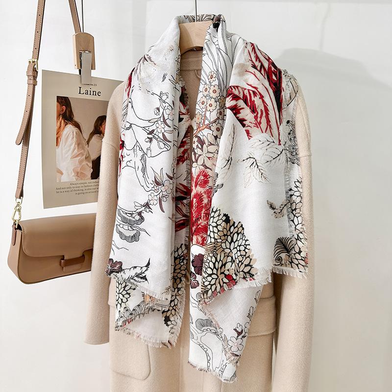 Trendy Sweet Literary and Artistic Style Printed Silk Scarf Female Elegant Fashion Temperament Thin Air-conditioned Room Scarf