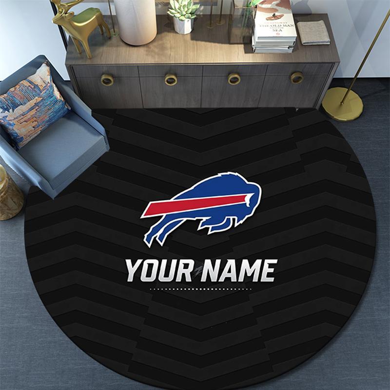 Custom Name Buffalo Bills Round Area Rug,Carpet Rug for Living Room Bedroom Sofa Playroom Decor,Non-slip Floor Mat