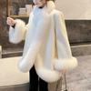 Зимнее теплое модное пончо, каппа, женское свободное пальто из искусственного лисьего меха с рукавами «летучая мышь», искусственный кашемир